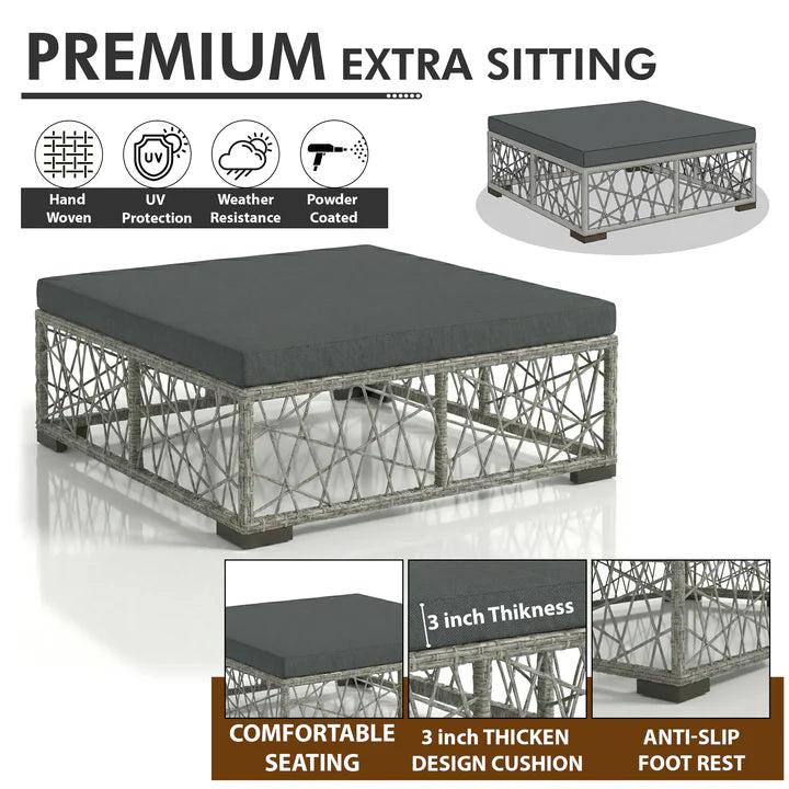 VIRASAT FURNITURE OUTDOOR ROPE SOFA SET 6-SEATER WITH OTTOMAN & CENTER TABLE (GREY) – BRAIDED GARDEN & BALCONY SET