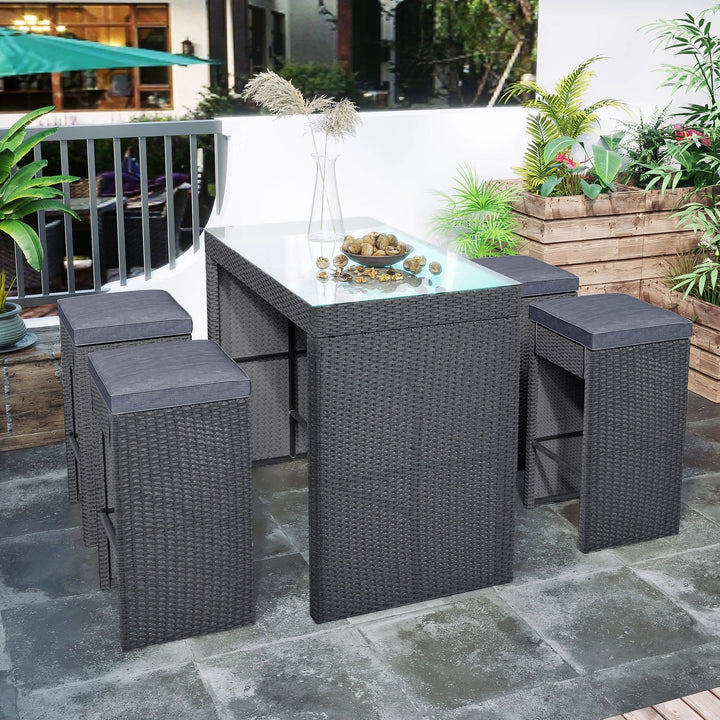 Virasat Espiritu Outdoor Bar Sets 4 Chairs and 1 Table Patio Bar Set (Grey)