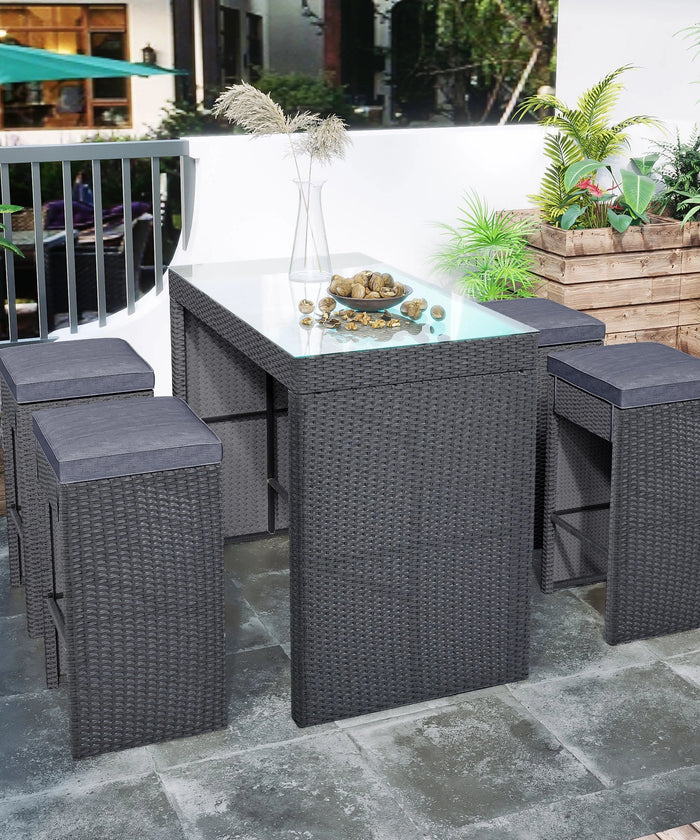 Virasat Outdoor Bar Sets 4 Chairs and 1 Table Patio Bar Set (Grey)-VIRASAT FURNITURE & FURNISHING