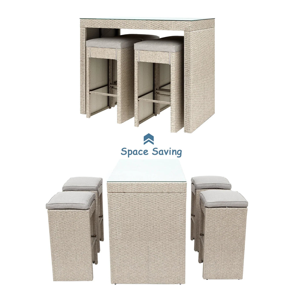 Virasat Outdoor Bar Sets 4 Chairs and 1 Table Patio Bar Set (Cream)-VIRASAT FURNITURE & FURNISHING