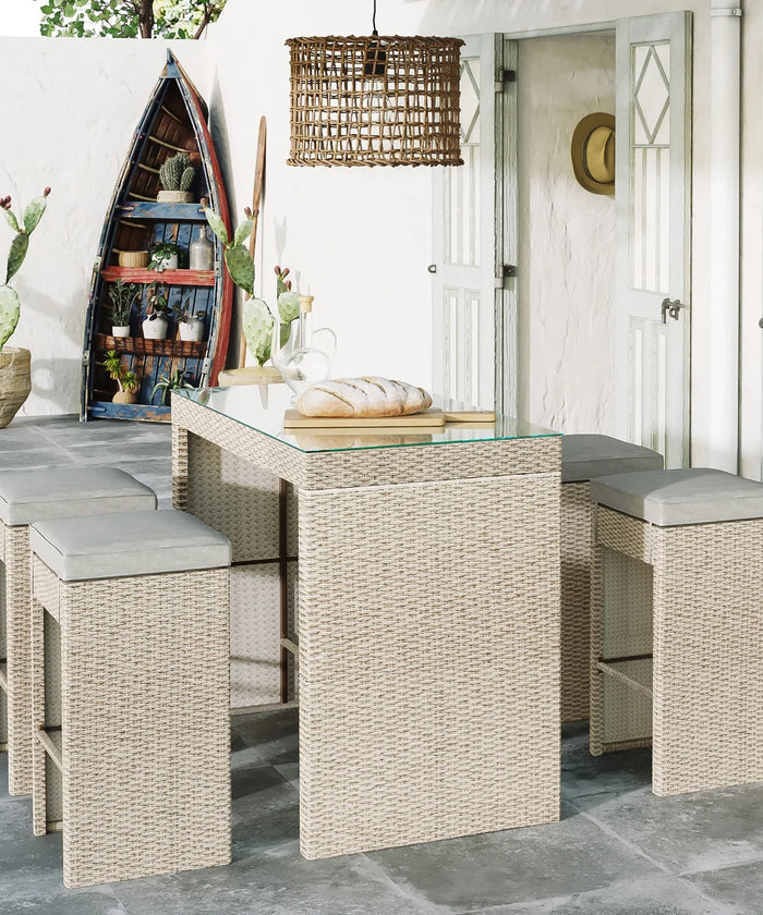 Virasat Outdoor Bar Sets 4 Chairs and 1 Table Patio Bar Set (Cream)-VIRASAT FURNITURE & FURNISHING