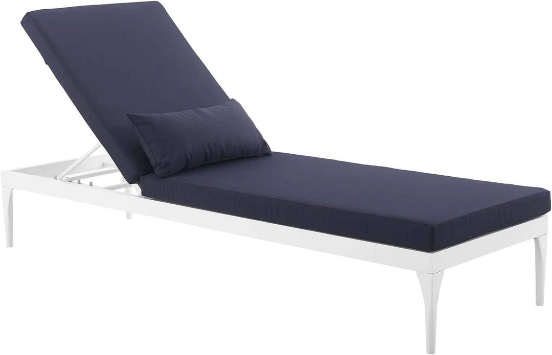 Virasat Daley Outdoor Swimming Poolside Lounger (White + Navy Blue) Set of 2