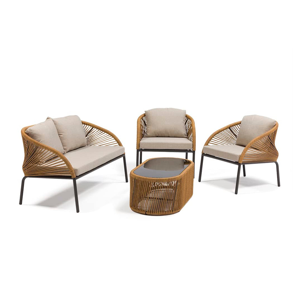 Virasat Outdoor Sofa Set 2 Seater, 2 Single Seater and 1 Center Table Set (Beige) Braided & Rope-VIRASAT FURNITURE & FURNISHING