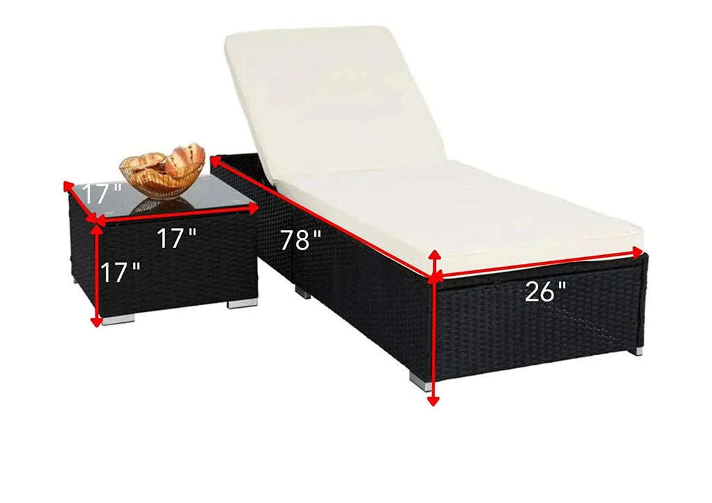 Virasat Outdoor Swimming Poolside Lounger (Set of 2) With 1 Side Table (Black + White)-VIRASAT FURNITURE & FURNISHING
