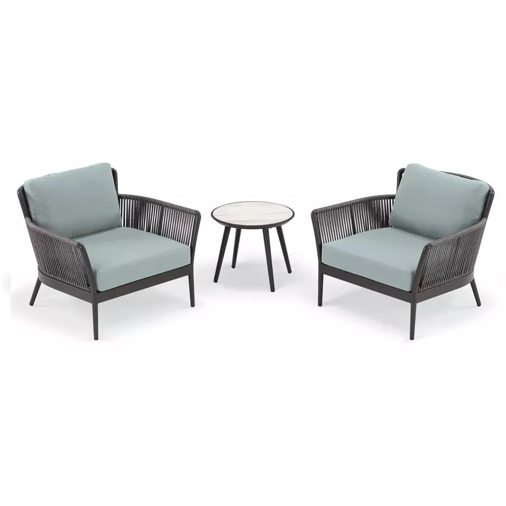 Virasat Outdoor Patio Seating Set 2 Chairs and 1 Table Set (Grey) Braided & Rope-VIRASAT FURNITURE & FURNISHING