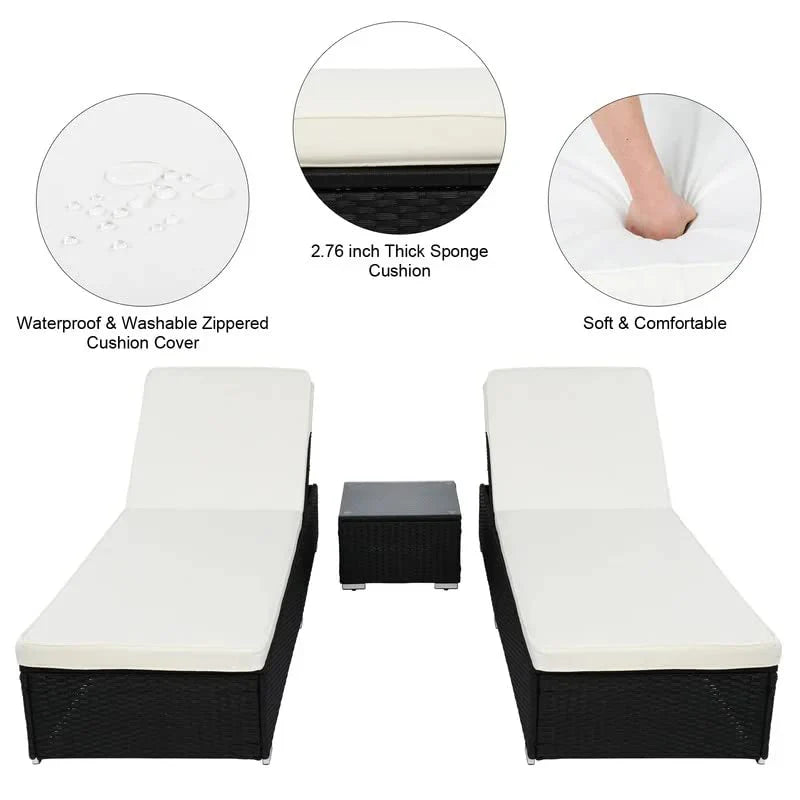 Virasat Outdoor Swimming Poolside Lounger (Set of 2) With 1 Side Table (Black + White)-VIRASAT FURNITURE & FURNISHING