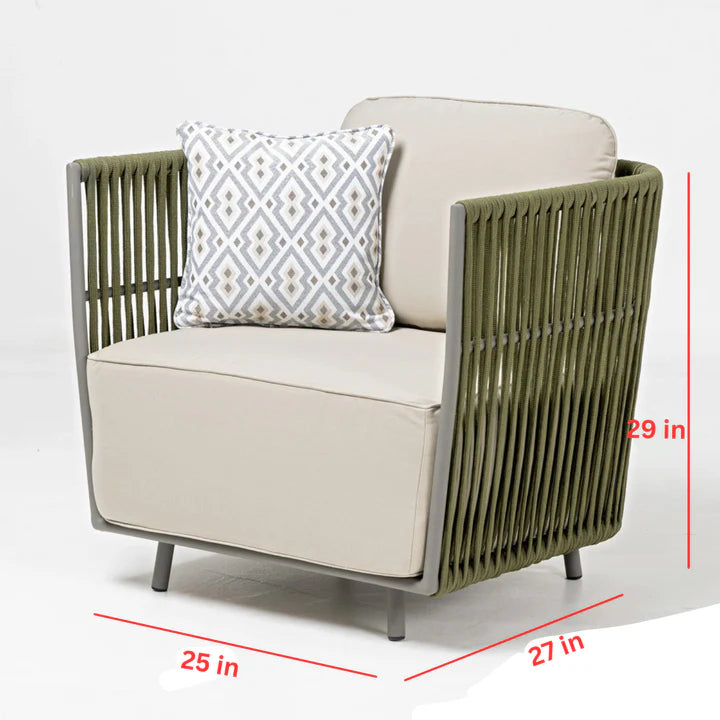 VIRASAT FURNITURE OUTDOOR ROPE SOFA SET 6-SEATER WITH CENTER TABLE (GREEN & BEIGE) - BRAIDED GARDEN & BALCONY SET