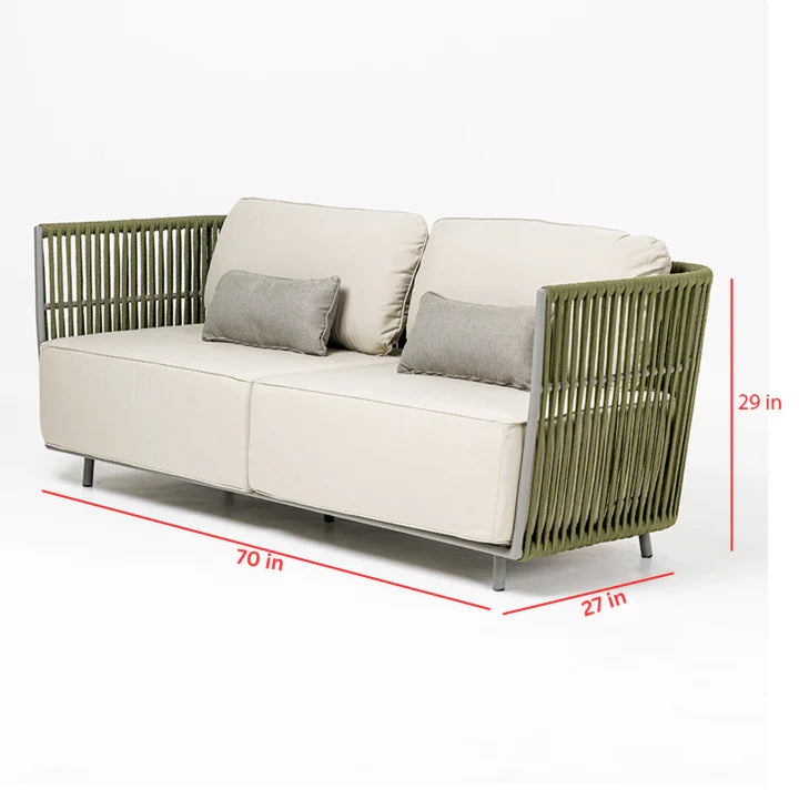 VIRASAT FURNITURE OUTDOOR ROPE SOFA SET 6-SEATER WITH CENTER TABLE (GREEN & BEIGE) - BRAIDED GARDEN & BALCONY SET