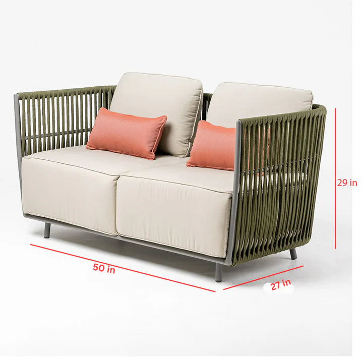VIRASAT FURNITURE OUTDOOR ROPE SOFA SET 6-SEATER WITH CENTER TABLE (GREEN & BEIGE) - BRAIDED GARDEN & BALCONY SET