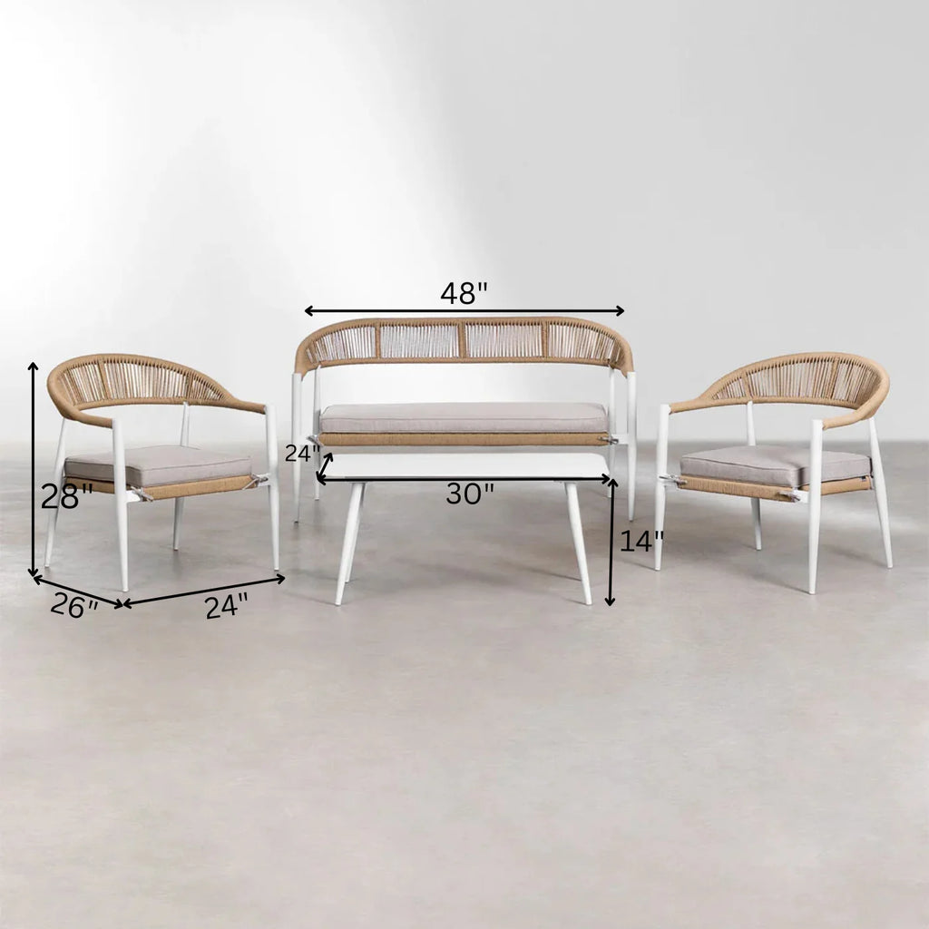 Virasat Outdoor Sofa Set 2 Seater, 2 Single Seater and 1 Center Table Set (White+Brown) Braided & Rope-VIRASAT FURNITURE & FURNISHING
