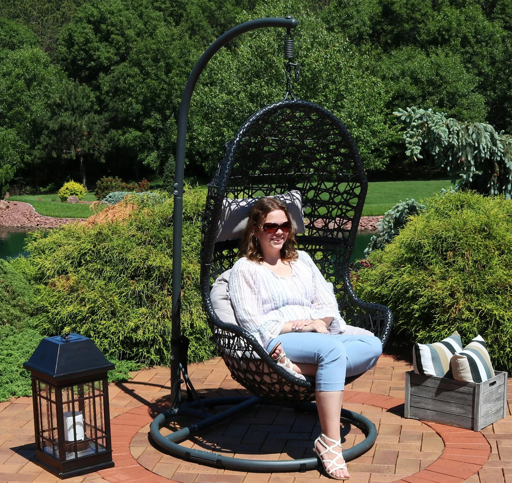 Virasat Single Seater Hanging Swing With Stand For Balcony, Garden Swing (Black)-VIRASAT FURNITURE & FURNISHING