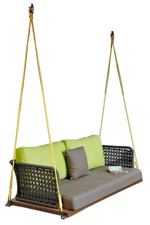 Virasat Double Seater Hanging Swing Without Stand For Balcony, Garden Swing (Grey) Braided & Rope-VIRASAT FURNITURE & FURNISHING