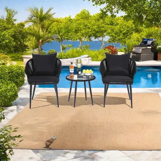 Virasat Outdoor Patio Seating Set 2 Chairs and 1 Table Set Braided & Rop-VIRASAT FURNITURE & FURNISHING