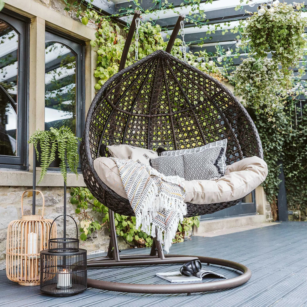 Virasat Double Seater Hanging Swing With Stand For Balcony, Garden Swing (Dark Brown)-VIRASAT FURNITURE & FURNISHING