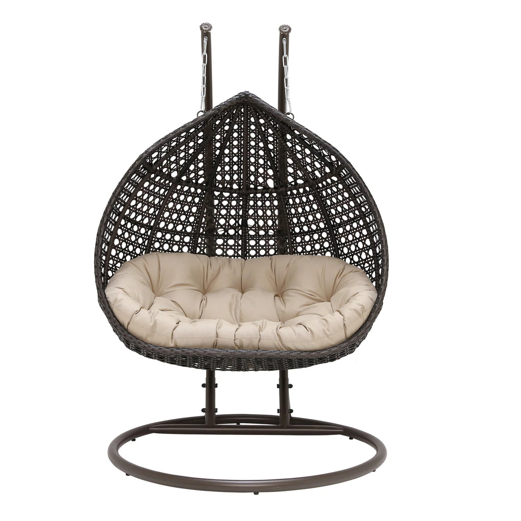 Virasat Double Seater Hanging Swing With Stand For Balcony, Garden Swing (Dark Brown)-VIRASAT FURNITURE & FURNISHING