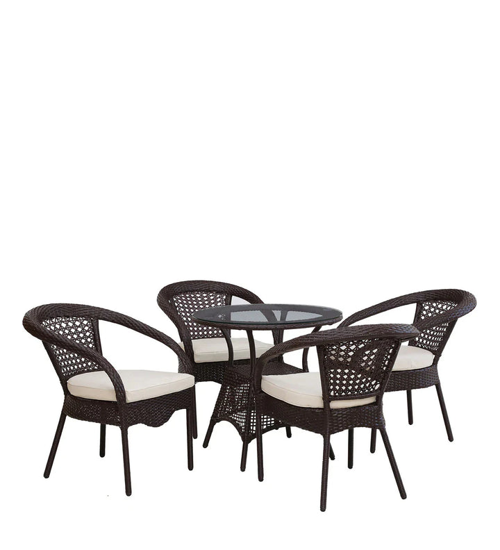 Virasat Moonpie Outdoor Patio Seating Set 4 Chairs and 1 Table Set (Dark Brown)