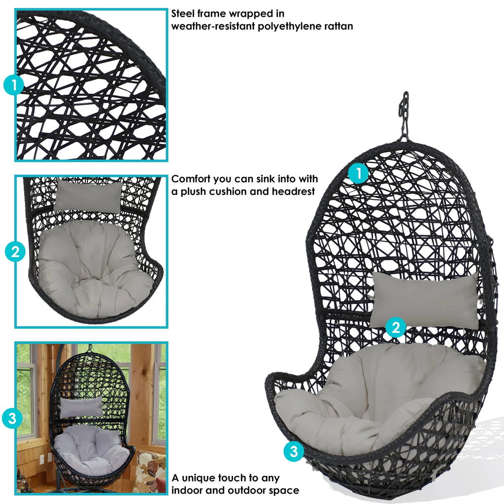 Virasat Single Seater Hanging Swing Without Stand For Balcony, Garden Swing (Black)-VIRASAT FURNITURE & FURNISHING