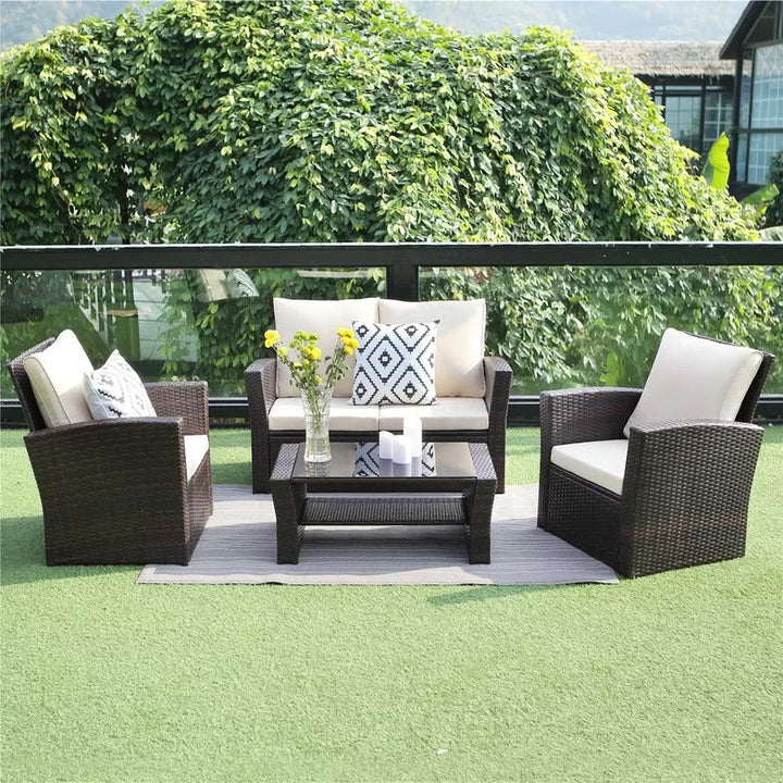 Virasat Leveque Outdoor Sofa Set 2 Seater, 2 Single seater and 1 Center Table (Brown)