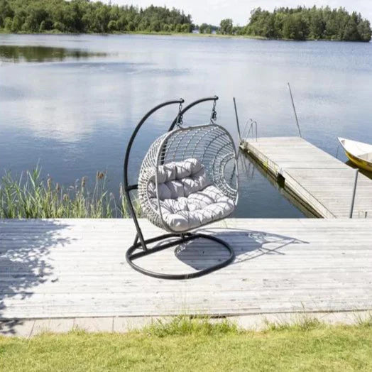 Virasat Double Seater Hanging Swing With Stand Silver-VIRASAT FURNITURE & FURNISHING