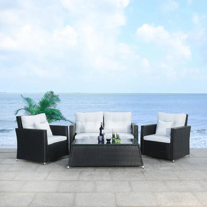 Virasat Moreau Outdoor Sofa Set 2 Seater, 2 Single seater and 1 Center Table (Black + White)