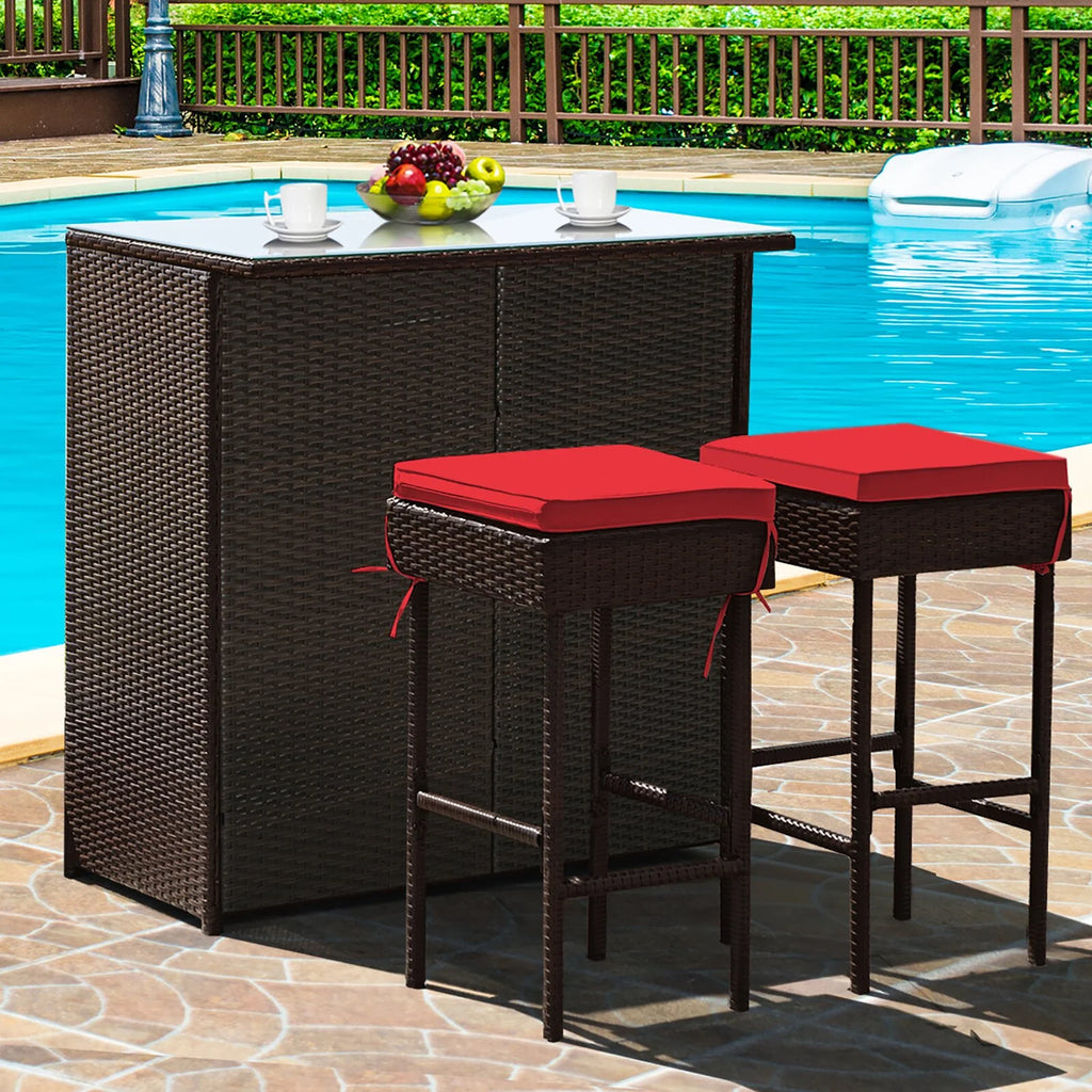 Virasat Outdoor Patio Bar Sets 2 Chairs 1 Table Dark Brown-VIRASAT FURNITURE & FURNISHING