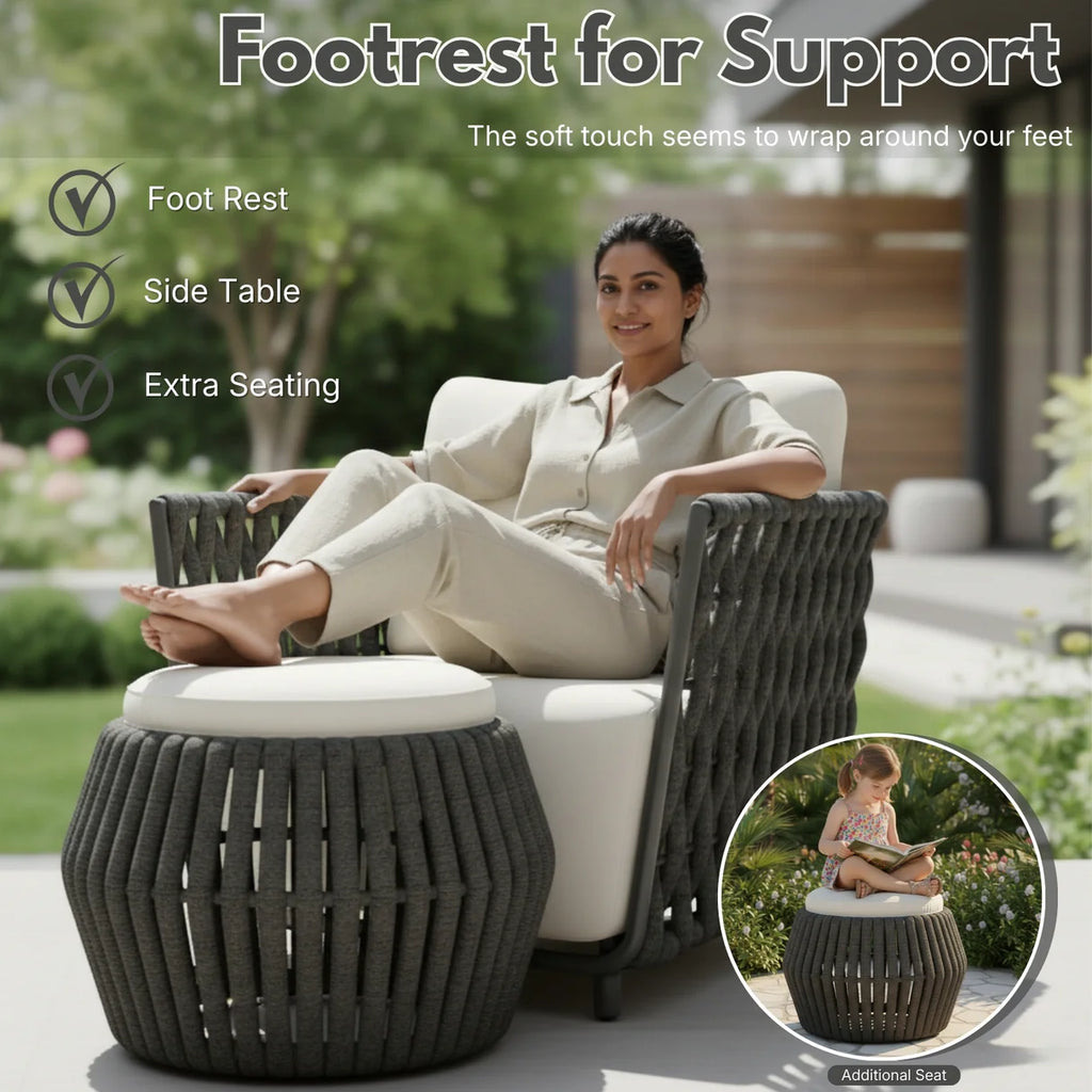 VIRASAT FURNITURE Outdoor Rope 3-Piece Patio Sofa Set (Grey & Off-White)