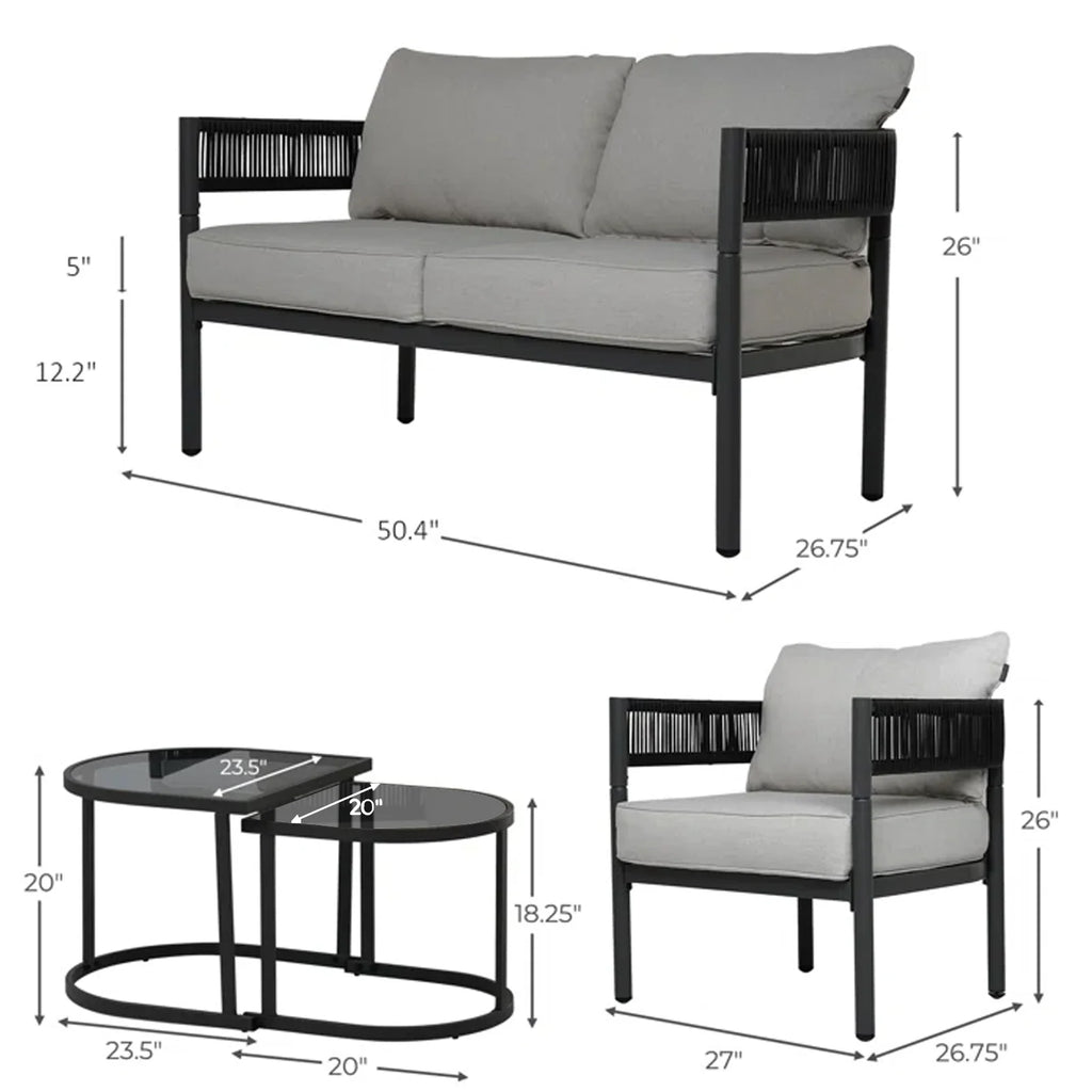 Virasat Outdoor Sofa Set 2 Seater, 2 Single seater and 1 Center Table (Black)-VIRASAT FURNITURE & FURNISHING