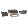 VIRASAT FURNITURE 4 PIECE OUTDOOR ROPE SOFA SET WITH WOODEN TOP TABLE (GREY)
