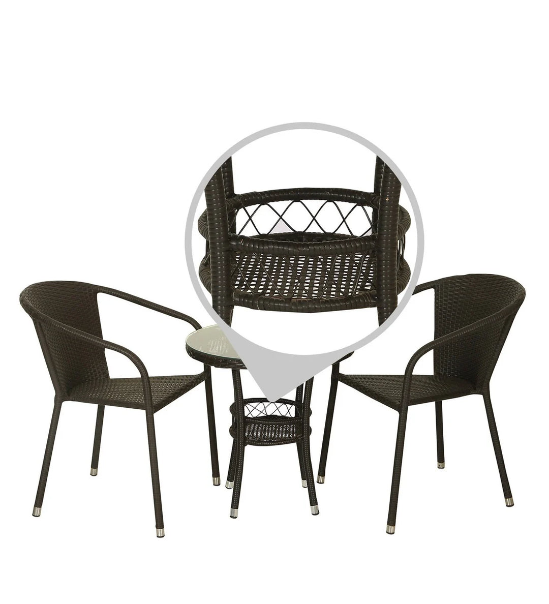 Virasat Ted Outdoor Patio Seating Set 2 Chairs and 1 Table Set (Black)