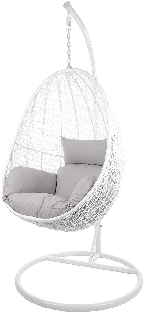 Virasat Single Seater Hanging Swing With Stand For Balcony, Garden Swing (White)-VIRASAT FURNITURE & FURNISHING