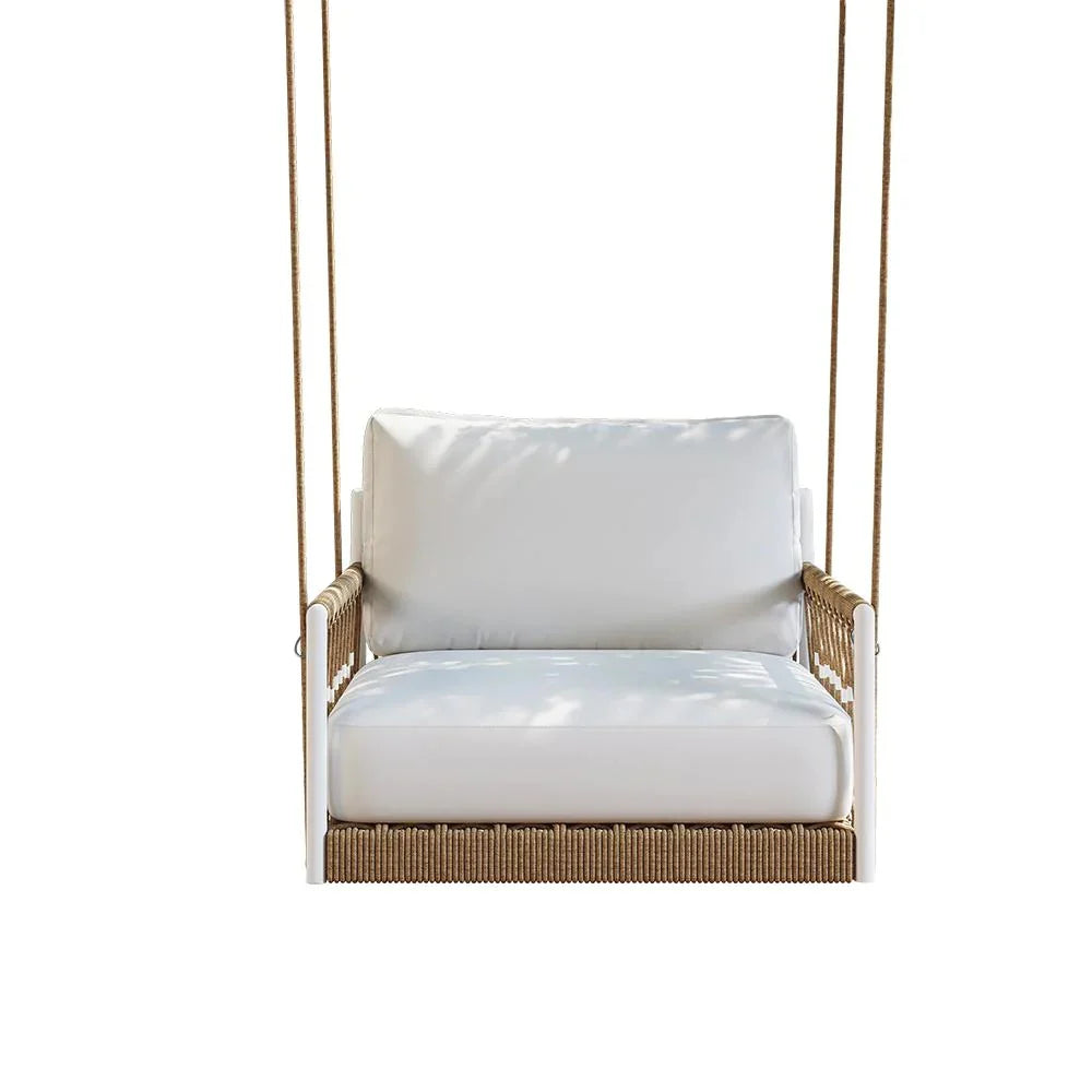 VIRASAT FURNITURE ULEK SINGLE SEATER HANGING SWING WITHOUT STAND FOR BALCONY & GARDEN SWING (WHITE + TAN) BRAIDED & ROPE