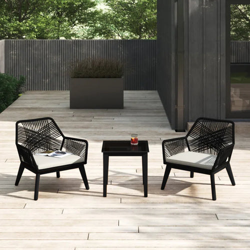 VIRASAT FURNITURE ELICIA OUTDOOR PATIO SEATING SET 2 CHAIRS AND 1 TABLE SET (BLACK) BRAIDED & ROPE