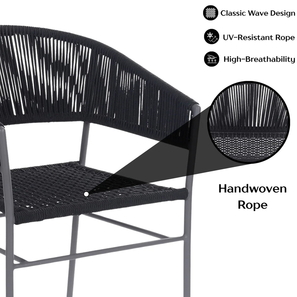 VIRASAT FURNITURE 3-Piece Black Rope Outdoor Patio Set with Cushions & Center Table