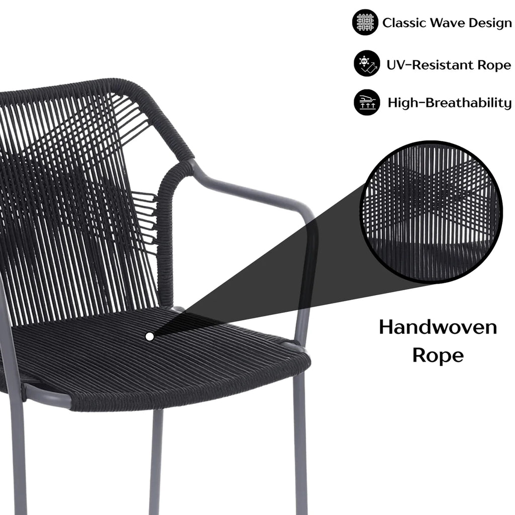 VIRASAT FURNITURE 3-Piece Outdoor Grey Rope Patio Set with Cushions & Center Table