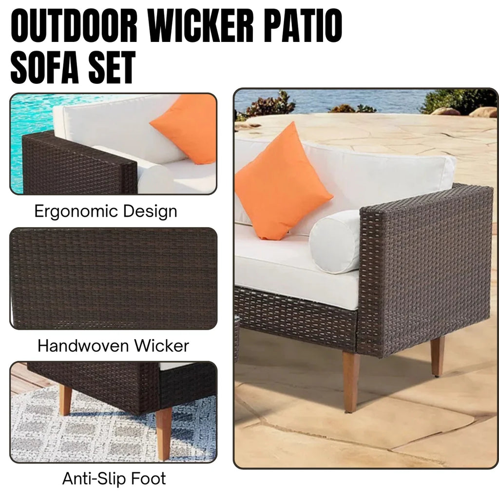 VIRASAT FURNITURE 7 SEATER L-SHAPE OUTDOOR WICKER SOFA SET 3-PIECE (BROWN & WHITE)