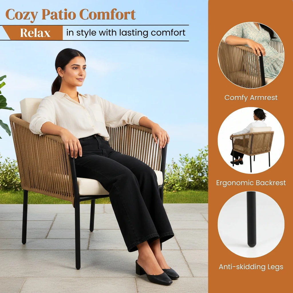 VIRASAT FURNITURE OUTDOOR ROPE PATIO SET WITH GLASS TOP TABLE (BEIGE & OFF-WHITE)