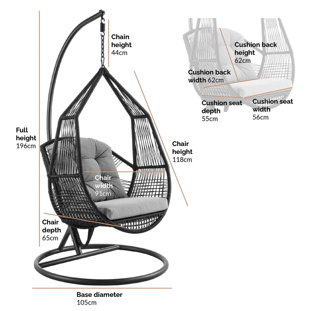 Virasat Eloisa Single Seater Hanging Swing With Stand For Balcony , Garden (Black) Braided & Rope