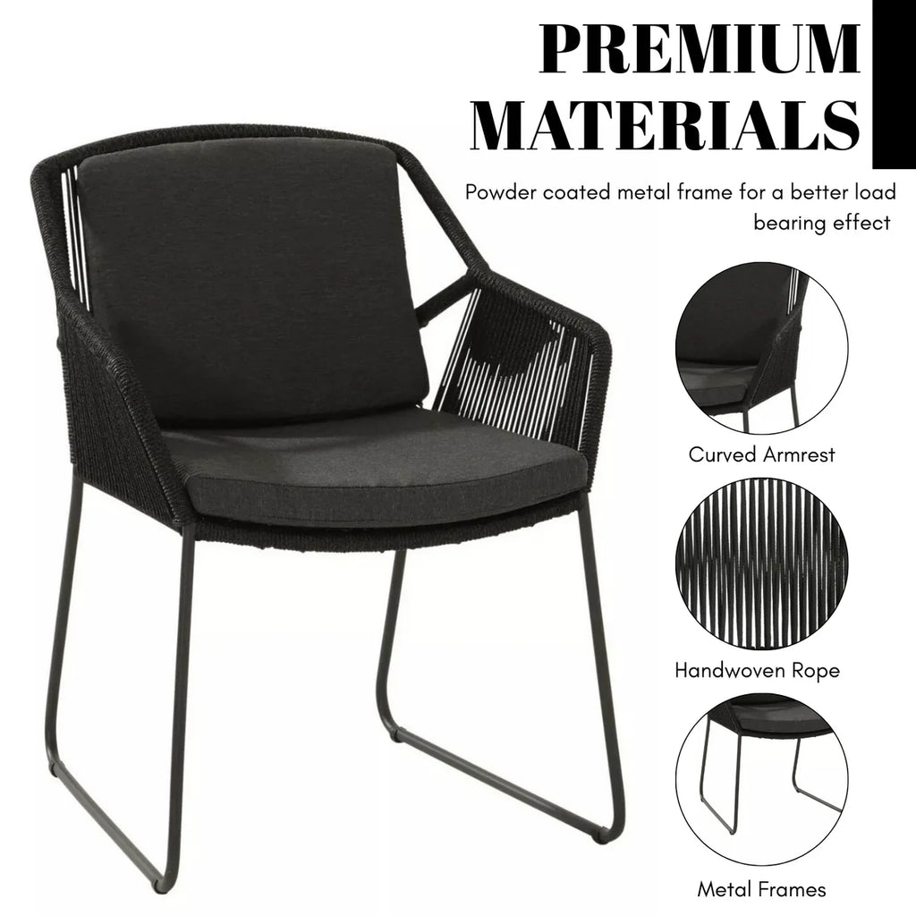 VIRASAT FURNITURE 3 Piece Garden Outdoor Black Rope Patio Set