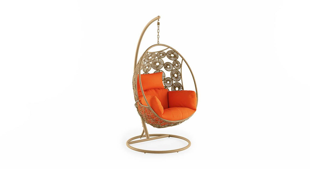 Virasat Single Seater Hanging Swing With Stand For Balcony, Garden Swing (Cream)-VIRASAT FURNITURE & FURNISHING