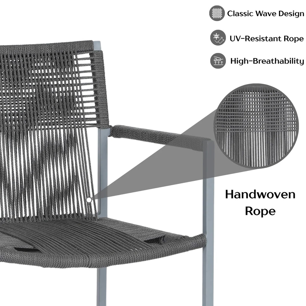 VIRASAT FURNITURE Outdoor Rope 3-Piece Patio Set (Grey)