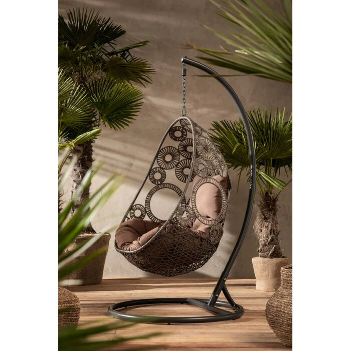 Virasat Single Seater Hanging Swing With Stand For Balcony, Garden Swing (Dark Brown)-VIRASAT FURNITURE & FURNISHING