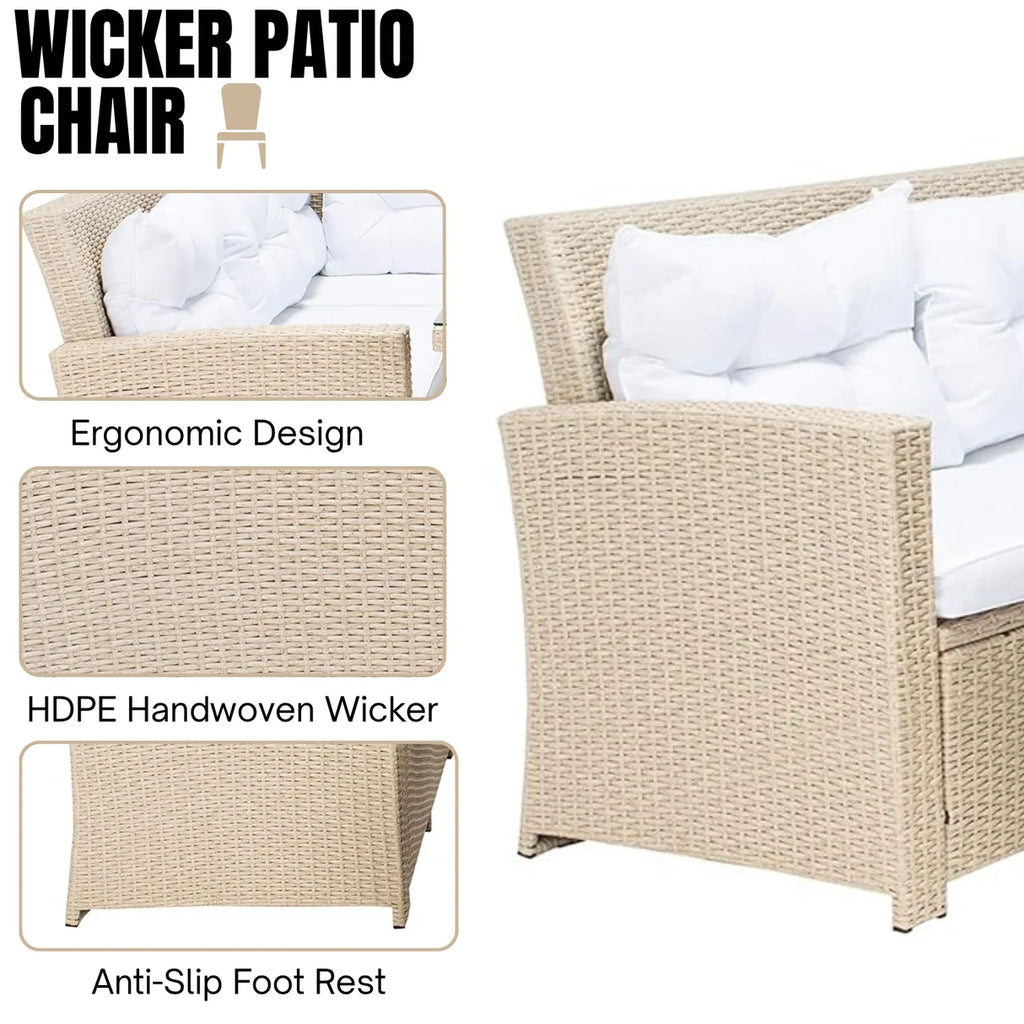 VIRASAT FURNITURE 8 SEATER L-SHAPE OUTDOOR WICKER SOFA SET 5-PIECE (BEIGE & WHITE)