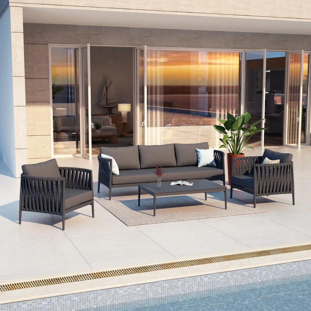 Virasat Outdoor Garden Balcony Sofa Set 3 Seater, 2 Single Seater and 1 Table Set Braid & Rope (Dark Grey)-VIRASAT FURNITURE & FURNISHING