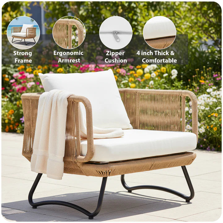 VIRASAT FURNITURE OUTDOOR ROPE SOFA SET 7-SEATER WITH 2 OTTOMANS (TAN)