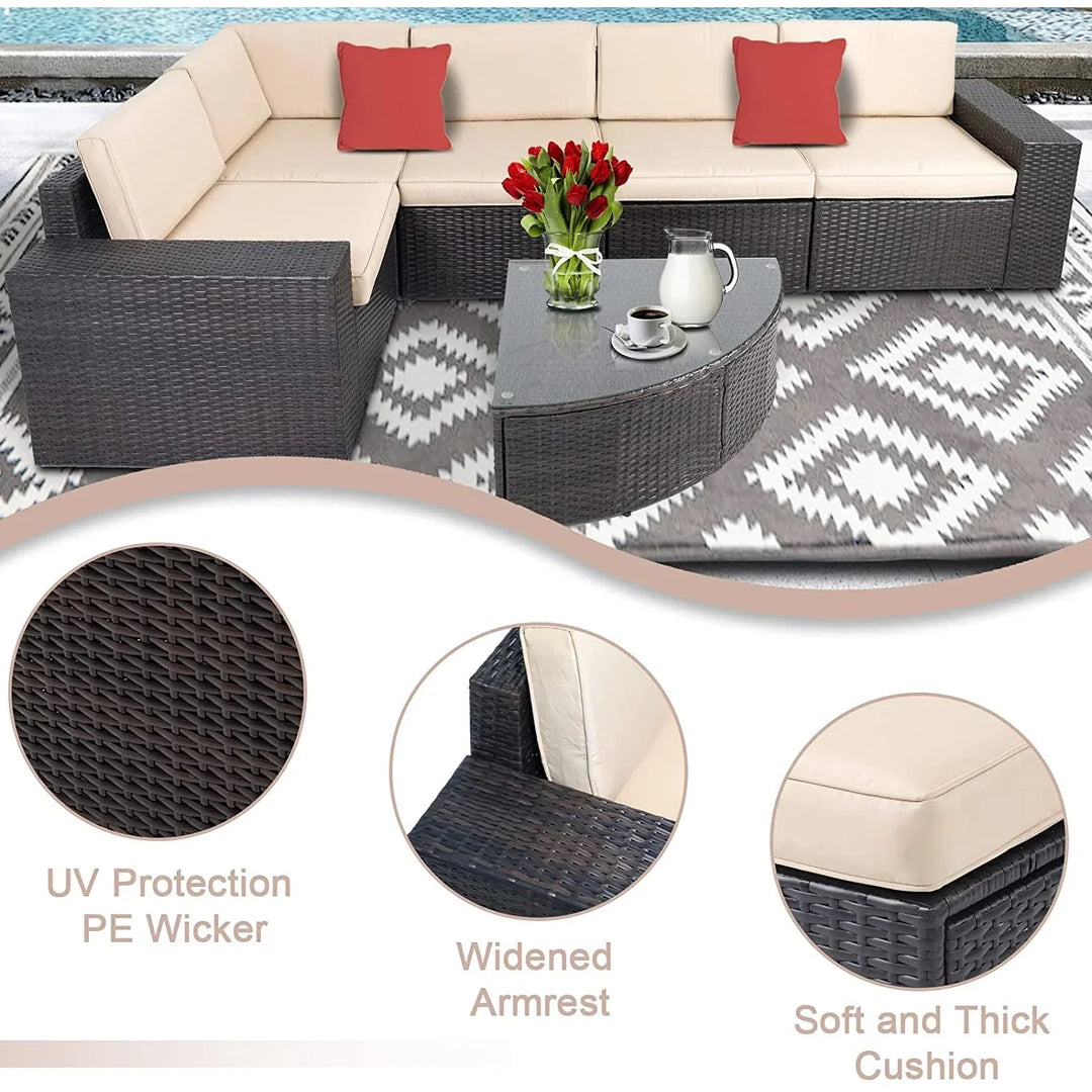 Virasat Okapi Outdoor Garden Balcony Sofa Set 5 Seater and 1 Center Table Set (Brown)