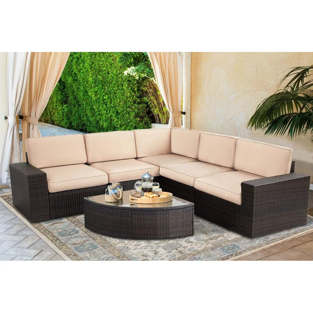 Virasat Okapi Outdoor Garden Balcony Sofa Set 5 Seater and 1 Center Table Set (Brown)