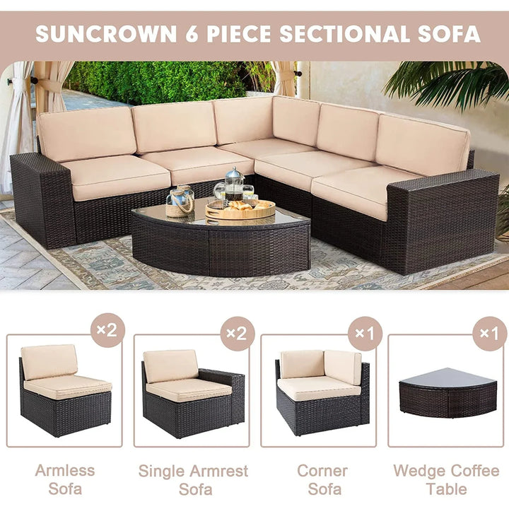 Virasat Okapi Outdoor Garden Balcony Sofa Set 5 Seater and 1 Center Table Set (Brown)