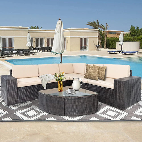 Virasat Outdoor Garden Balcony Sofa Set 5 Seater and 1 Center Table Set (Brown)-VIRASAT FURNITURE & FURNISHING