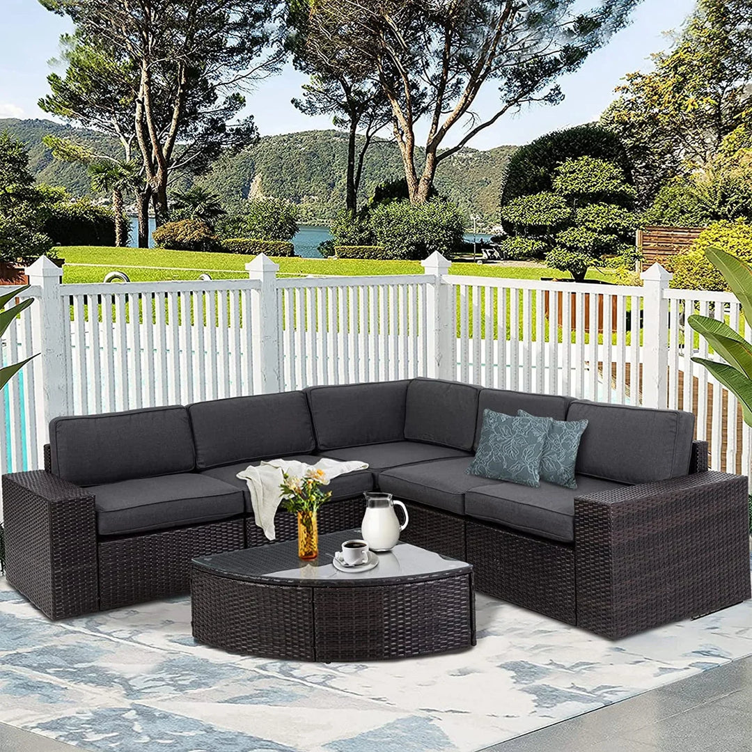 Virasat Omehia Outdoor Garden Balcony Sofa Set 5 Seater and 1 Center Table Set (Grey)