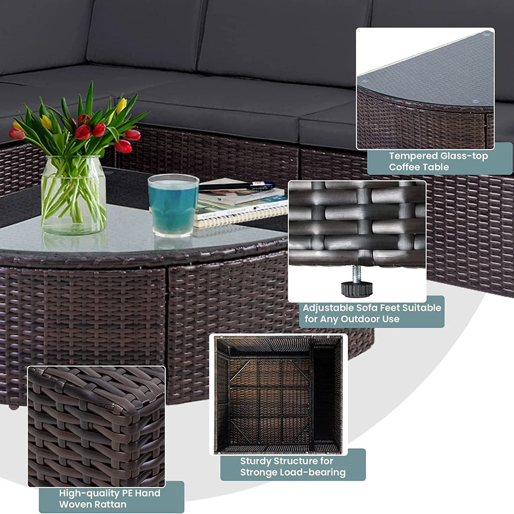 Virasat Outdoor Garden Balcony Sofa Set 5 Seater and 1 Center Table Set (Grey)-VIRASAT FURNITURE & FURNISHING